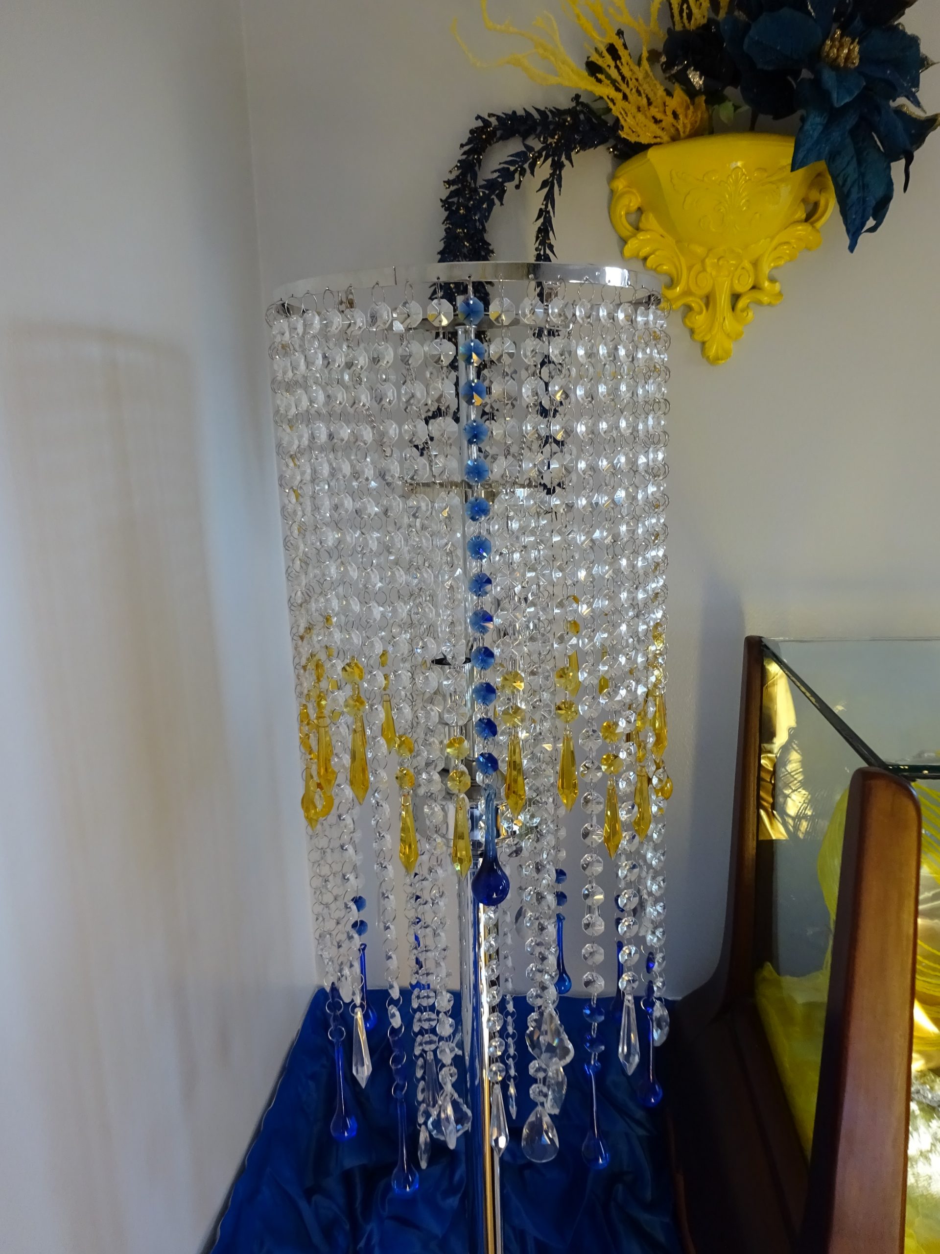 blue and yellow crystal floor lamp